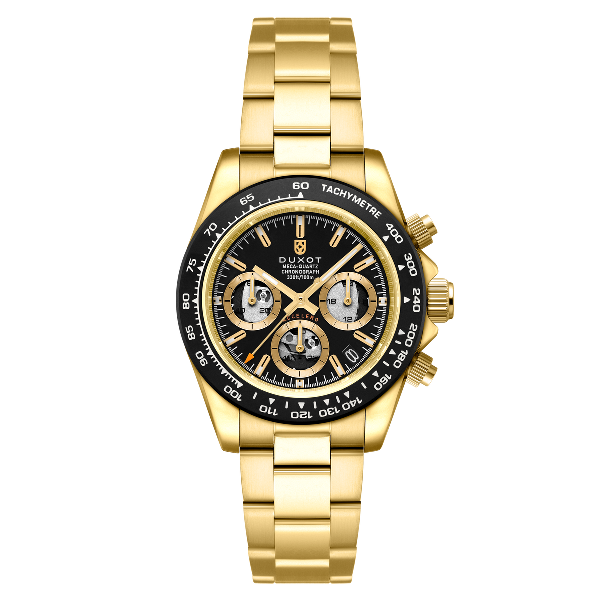Duxot Men's 40mm Accelero Quartz Chronograph Compax Skeleton Edition Bracelet Watch