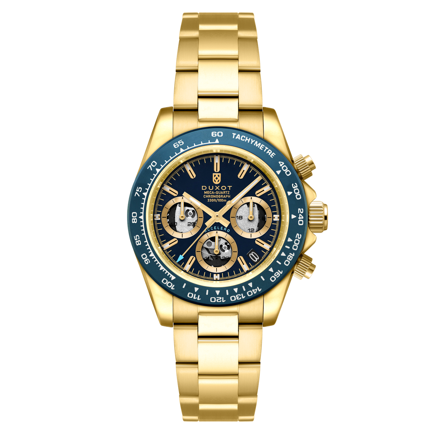 Duxot Men's 40mm Accelero Quartz Chronograph Compax Skeleton Edition Bracelet Watch