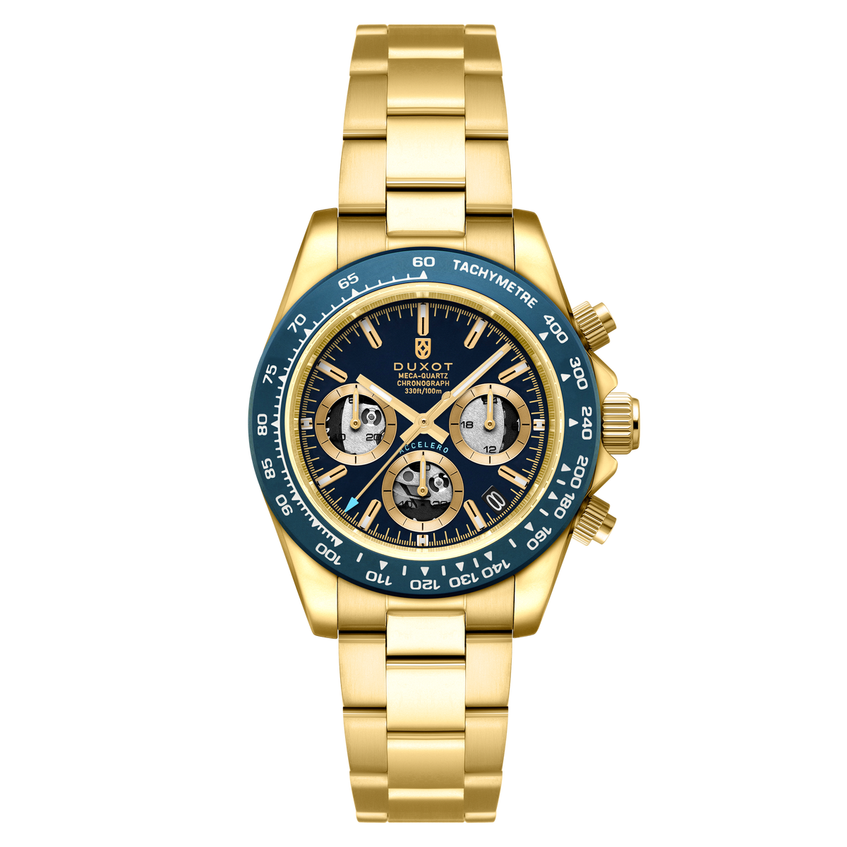 Duxot Men's 40mm Accelero Quartz Chronograph Compax Skeleton Edition Bracelet Watch