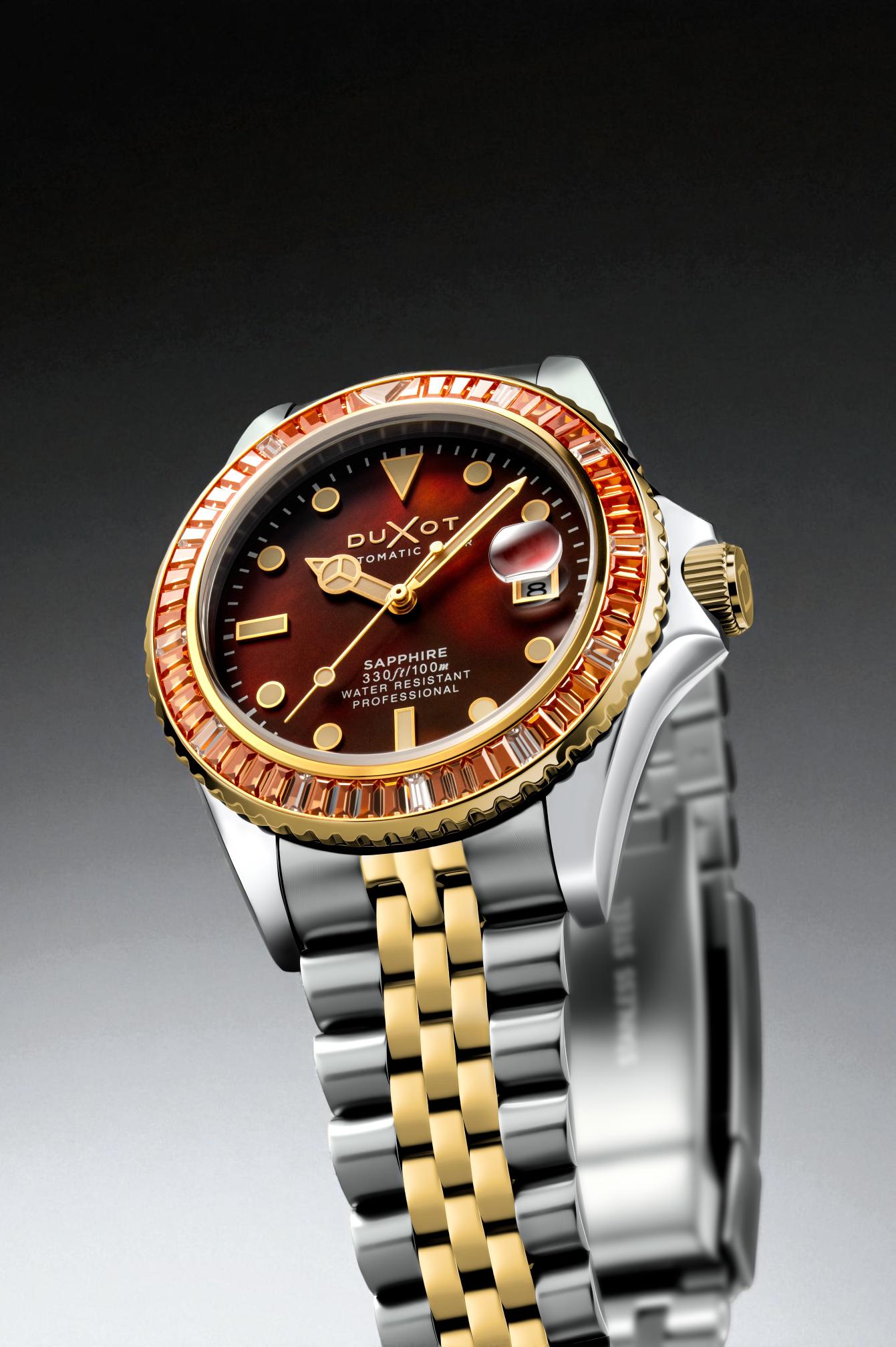Duxot Men's 40mm Atlantica 40 Rainbow Automatic MOP Dial Crystal Bracelet Watch