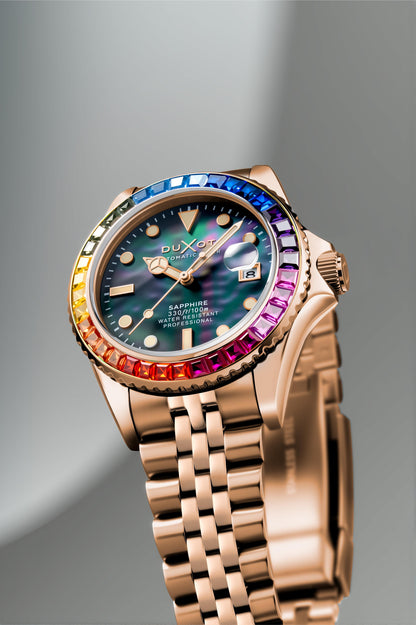 Duxot Men's 40mm Atlantica 40 Rainbow Automatic MOP Dial Crystal Bracelet Watch