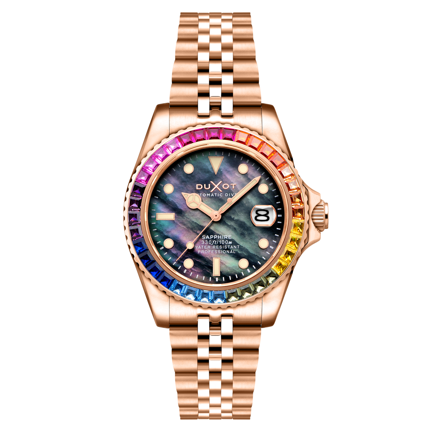Duxot Men's 40mm Atlantica 40 Rainbow Automatic MOP Dial Crystal Bracelet Watch