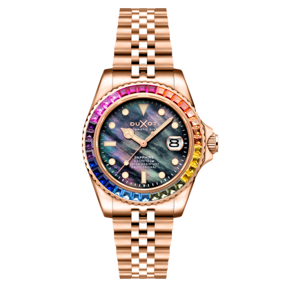 Duxot Men's 40mm Atlantica 40 Rainbow Automatic MOP Dial Crystal Bracelet Watch