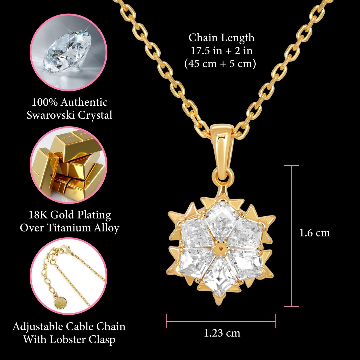TRYNDI 18K Gold Plated "Dazzling Star" Swarovski Crystal Necklace
