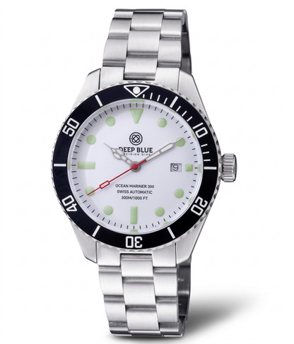 Silver watch with a white face on a white background