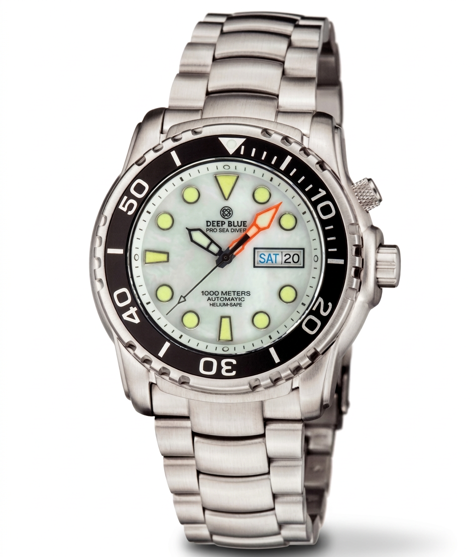 Deep Blue 44mm Pro Sea Diver II Automatic Ceramic Bezel Bracelet Watch