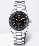 Silver Deep Blue watch with a grey bezel and a white background
