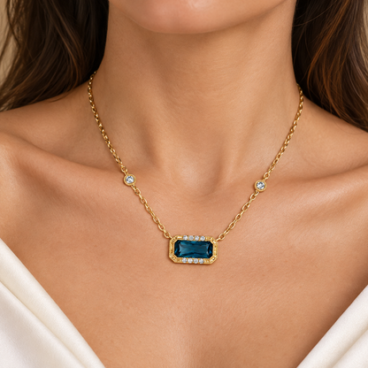 Luxury by Leonardo 14K Gold Emerald-Cut Gemstone & Diamond Station Necklace