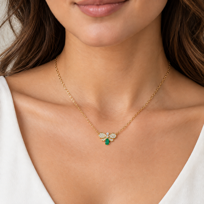 Luxury by Leonardo 14K Gold Emerald & Diamond Bee Necklace