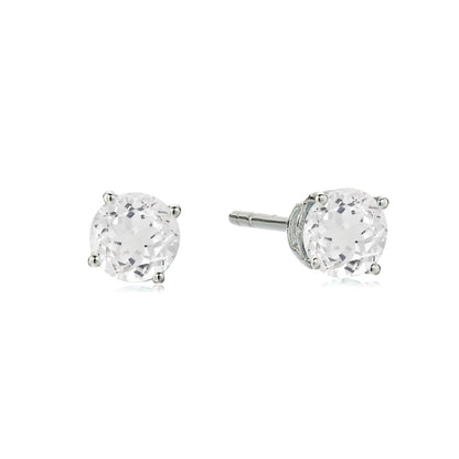 Pinctore Sterling Silver 4mm Round Gemstone Stud Earrings