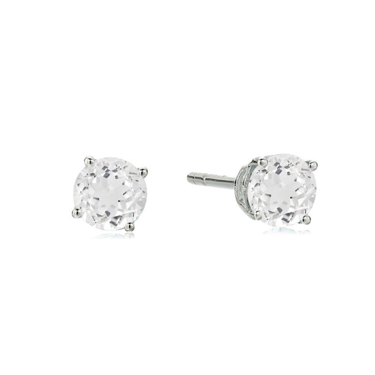 Pinctore Sterling Silver 4mm Round Gemstone Stud Earrings