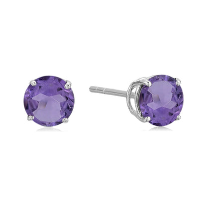 Pinctore Sterling Silver 6mm Round Gemstone Stud Earrings