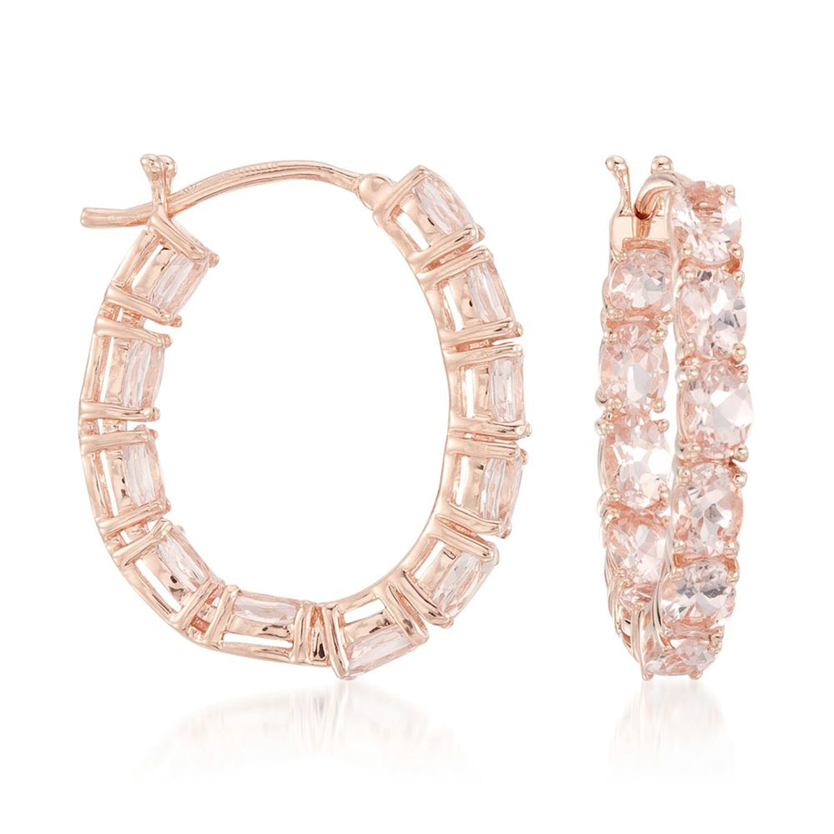 Gem Treasures Sterling Silver 4x3mm Gemstone Inside-Out Hoop Earrings
