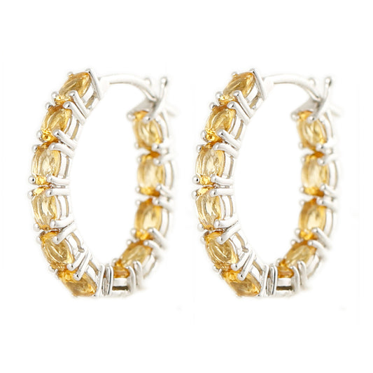 Gem Treasures Sterling Silver 4x3mm Gemstone Inside-Out Hoop Earrings