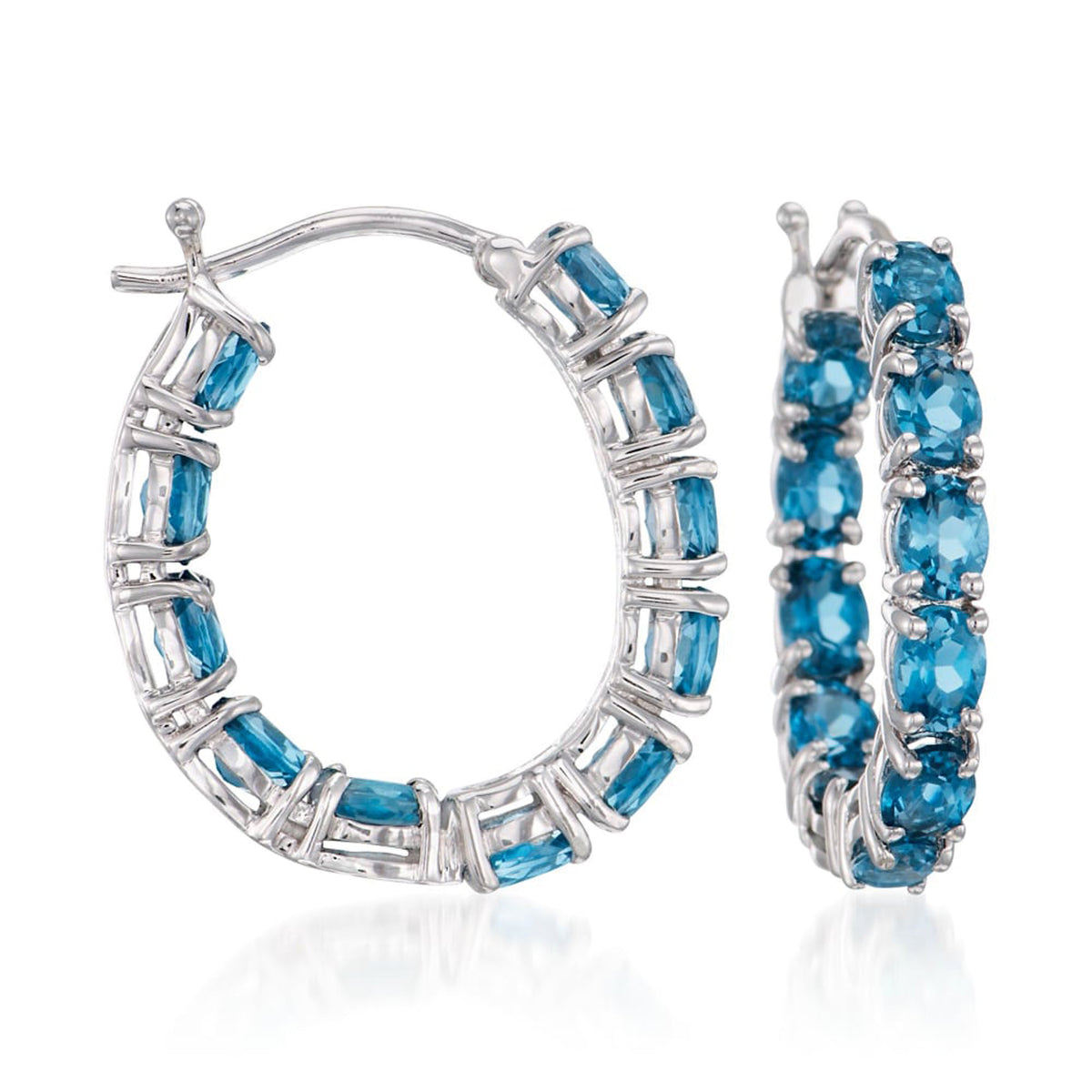 Gem Treasures Sterling Silver 4x3mm Gemstone Inside-Out Hoop Earrings