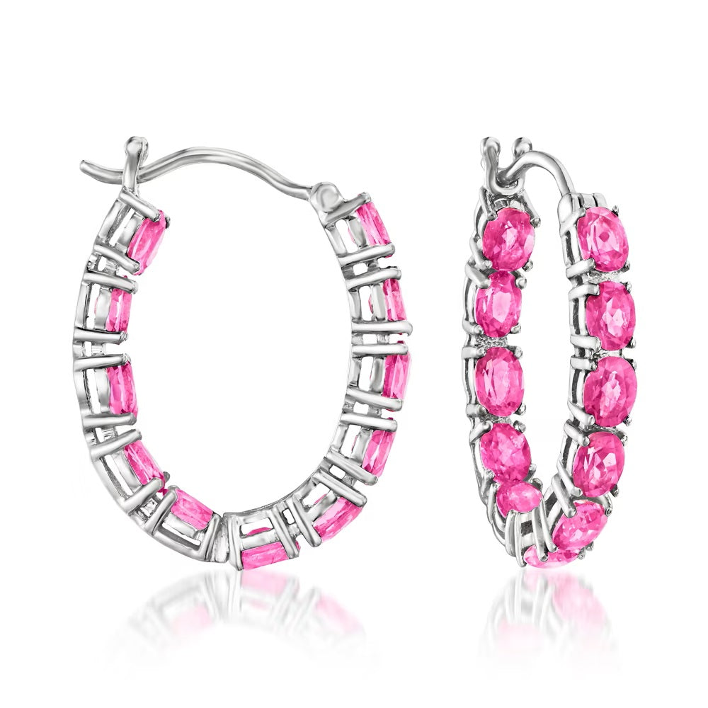 Gem Treasures Sterling Silver 4x3mm Gemstone Inside-Out Hoop Earrings
