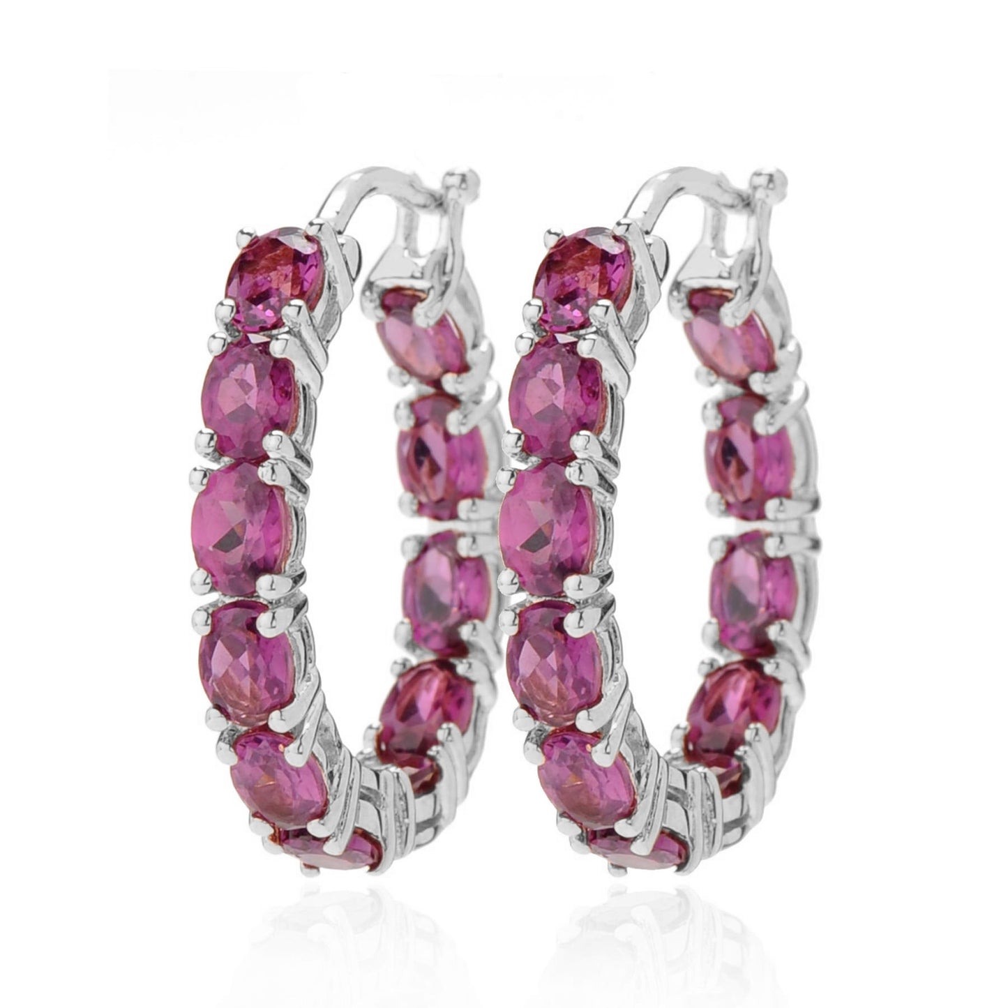 Pinctore Sterling Silver 4x3mm Gemstone Inside-Out Hoop Earrings