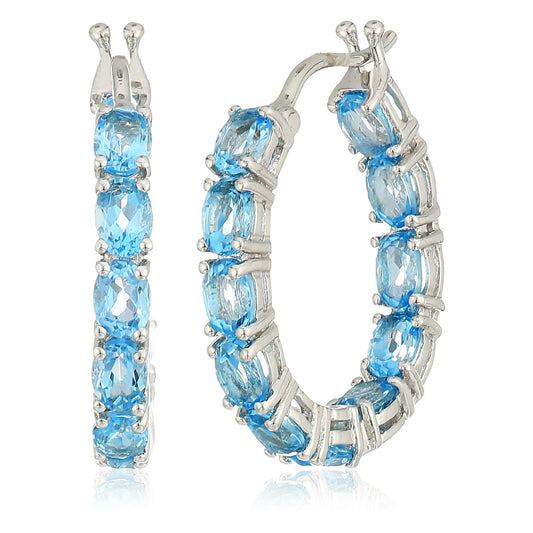 Pinctore Sterling Silver 4x3mm Gemstone Inside-Out Hoop Earrings