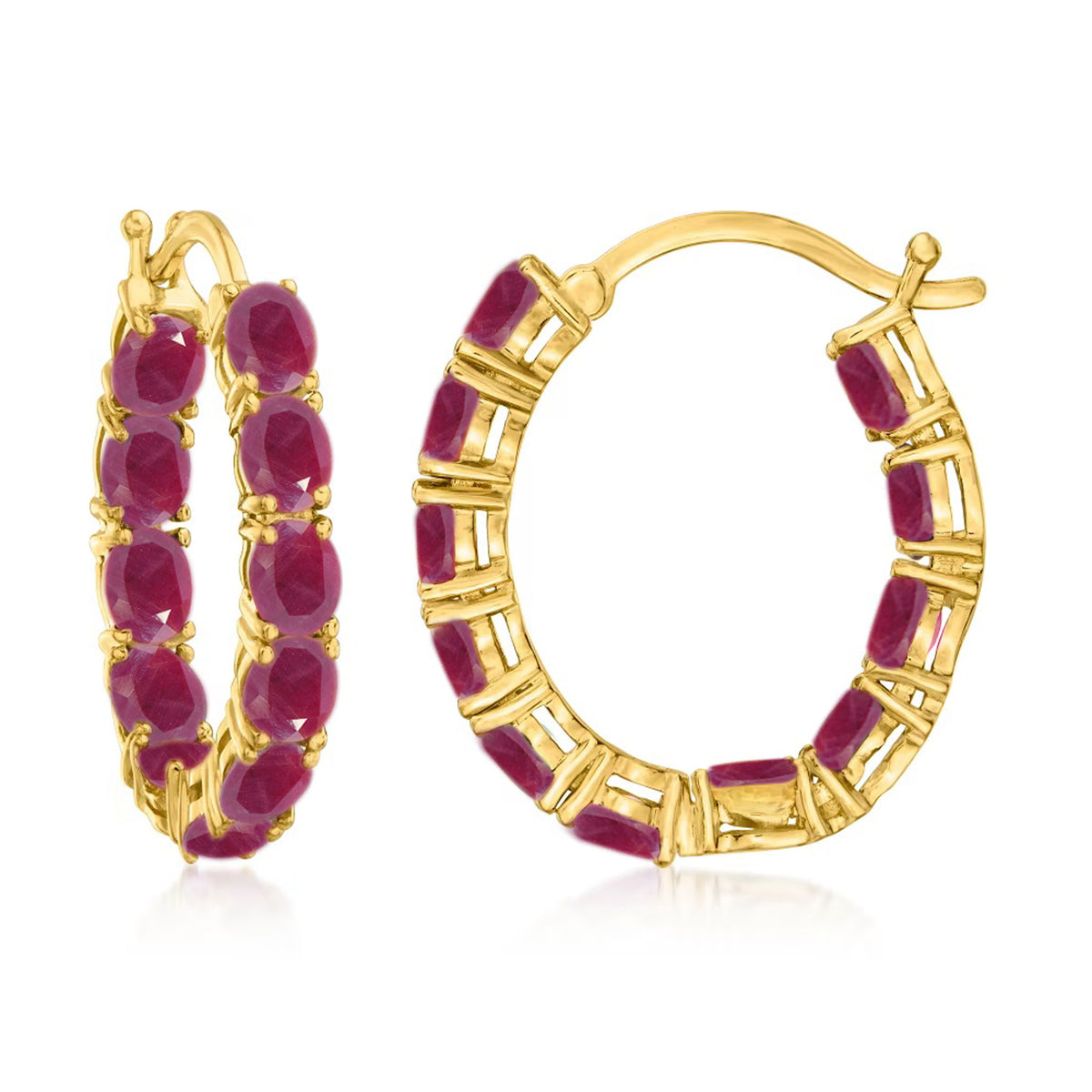 Gem Treasures Sterling Silver 4x3mm Gemstone Inside-Out Hoop Earrings