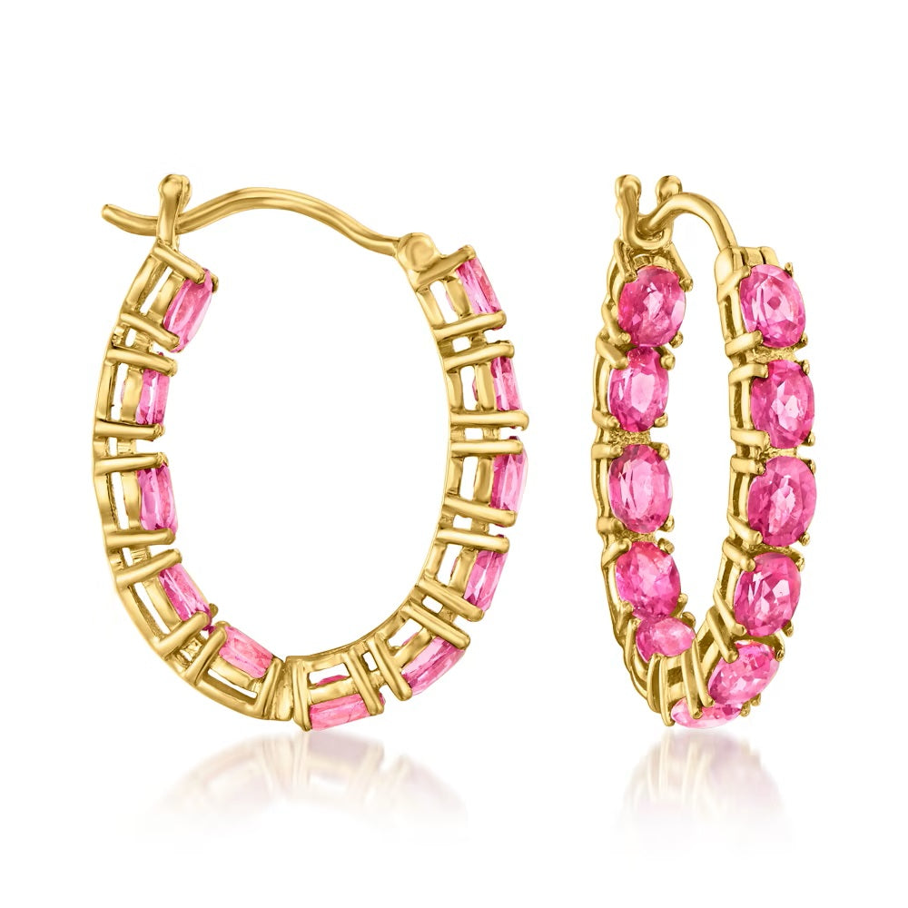 Gem Treasures Sterling Silver 4x3mm Gemstone Inside-Out Hoop Earrings
