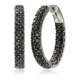 Gem Treasures Sterling Silver Black Spinel Double Row Inside-Out Hoop Earrings