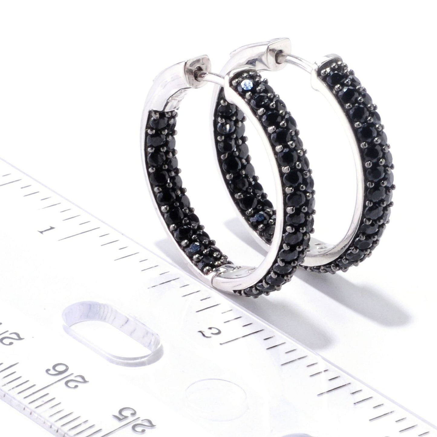 Gem Treasures Sterling Silver Black Spinel Double Row Inside-Out Hoop Earrings