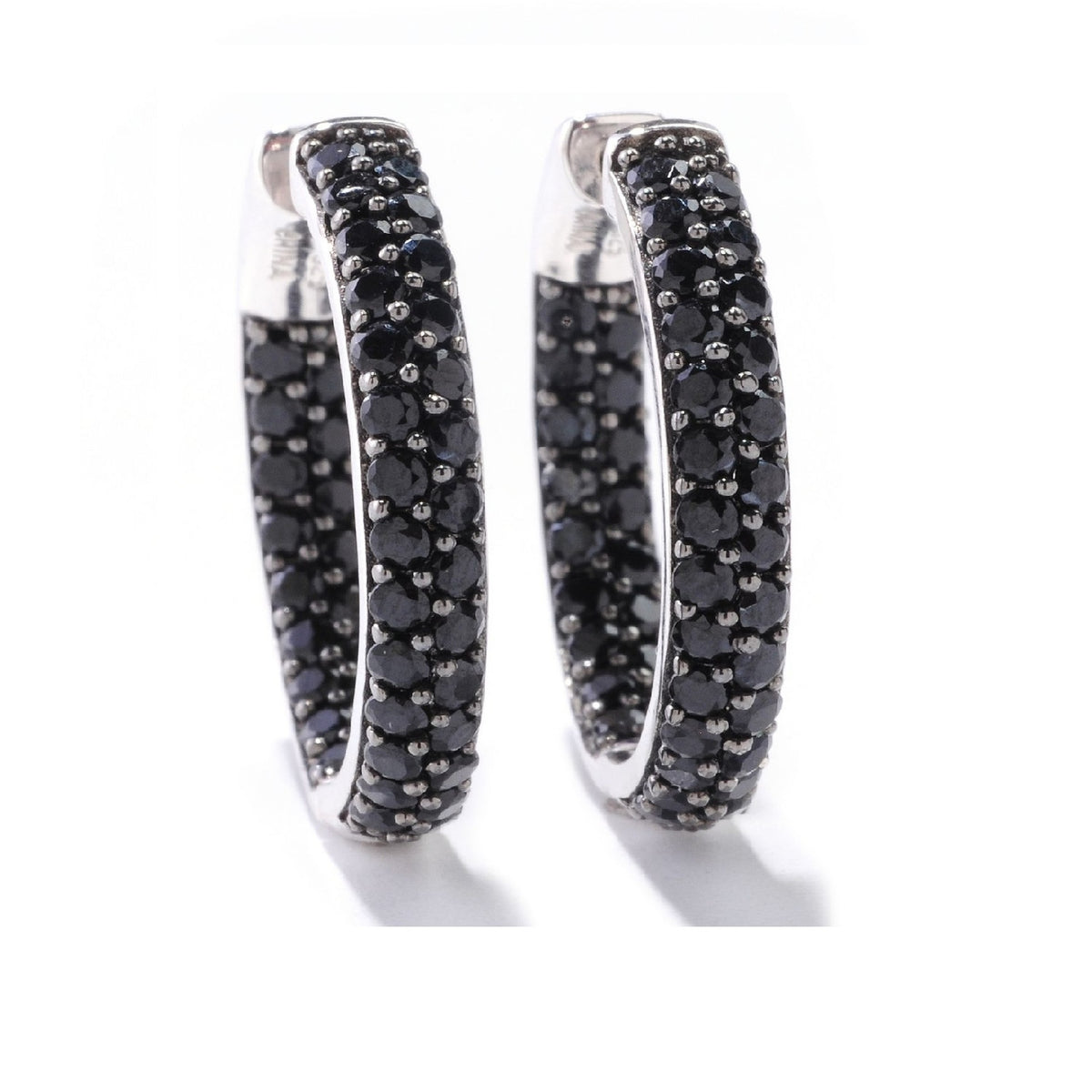 Gem Treasures Sterling Silver Black Spinel Double Row Inside-Out Hoop Earrings