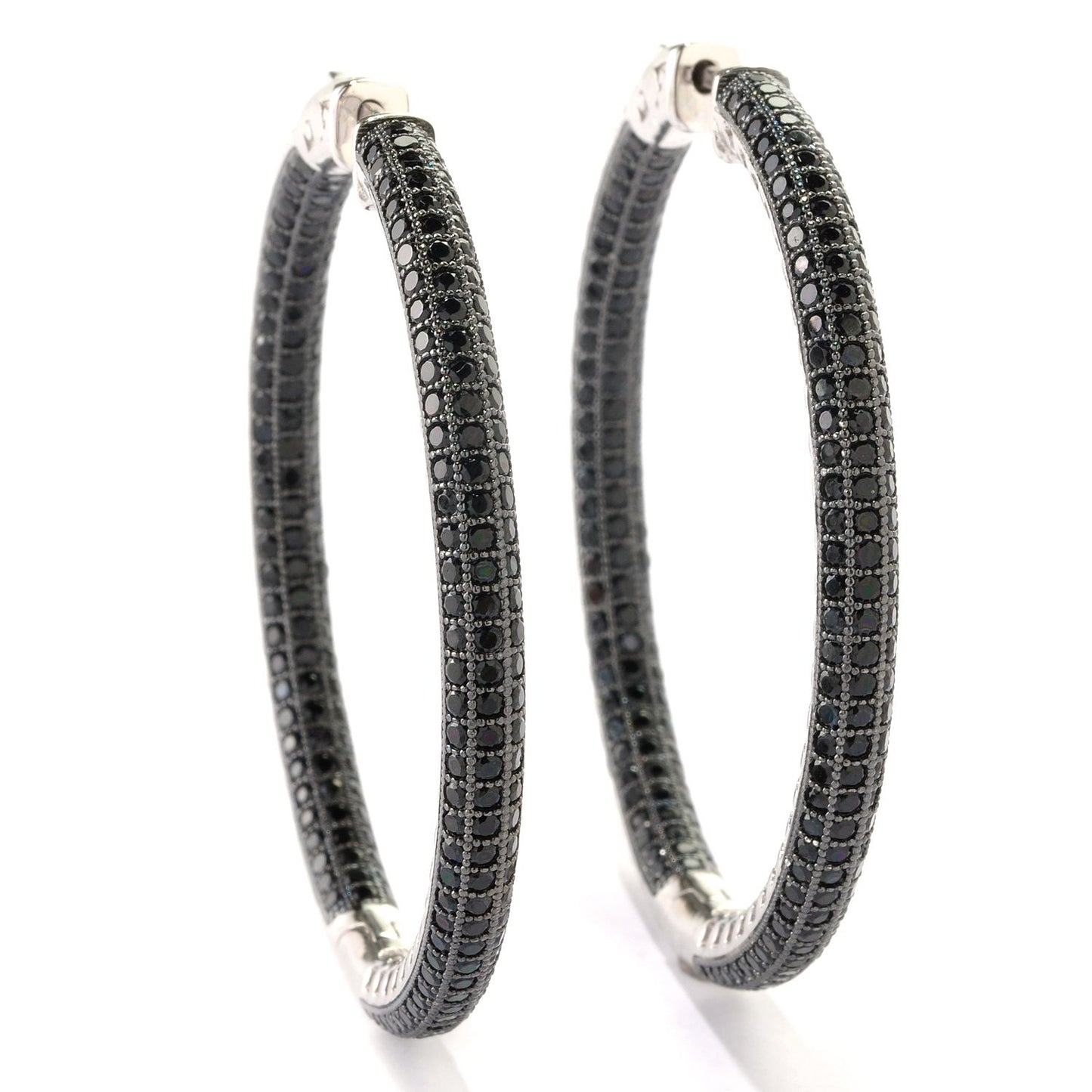 Pinctore Sterling Silver Black Spinel Pave Inside-Out Hoop Earrings