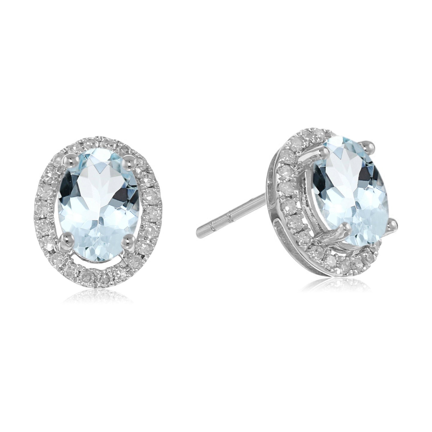 Gilded Lane 10K Gold 7x5mm Oval Gemstone Diamond Halo Stud Earrings