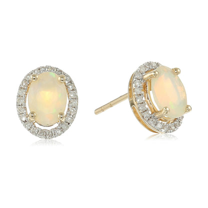 Gilded Lane 10K Gold 7x5mm Oval Gemstone Diamond Halo Stud Earrings