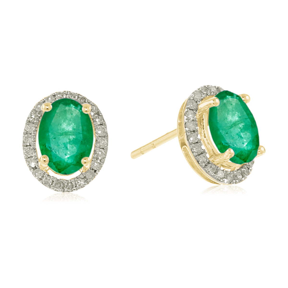 Gilded Lane 10K Gold 7x5mm Oval Gemstone Diamond Halo Stud Earrings