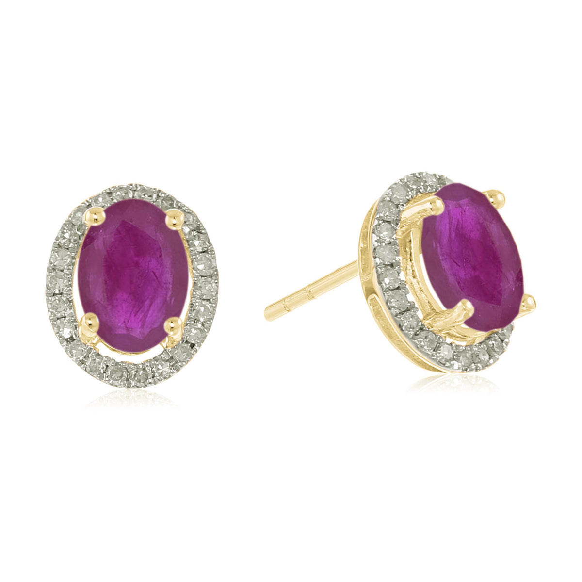 Gilded Lane 10K Gold 7x5mm Oval Gemstone Diamond Halo Stud Earrings