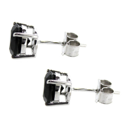 Gem Treasures Sterling Silver 7mm Black Spinel Prong-Set Stud Earrings