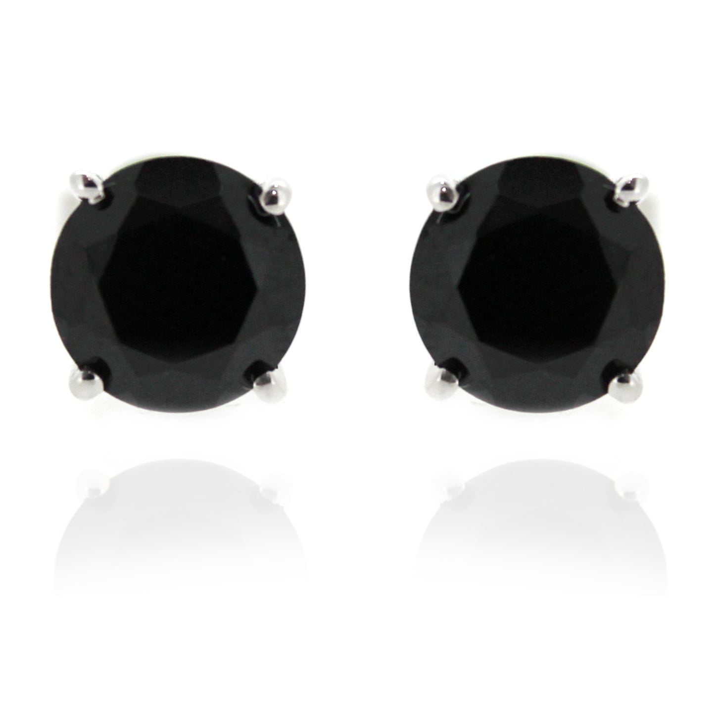 Gem Treasures Sterling Silver 7mm Black Spinel Prong-Set Stud Earrings