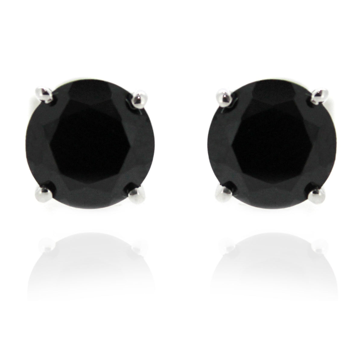 Gem Treasures Sterling Silver 7mm Black Spinel Prong-Set Stud Earrings