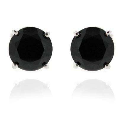 Gem Treasures Sterling Silver 7mm Black Spinel Prong-Set Stud Earrings