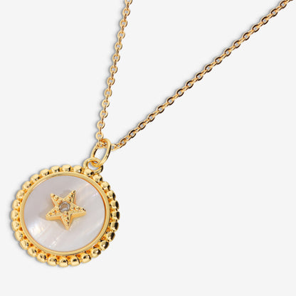 Toscana Italiana 18K Gold Plated Simulated Diamond Mother-of-Pearl Disc Motif Pendant with Chain