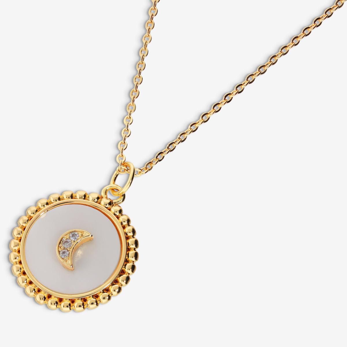 Toscana Italiana 18K Gold Plated Simulated Diamond Mother-of-Pearl Disc Motif Pendant with Chain