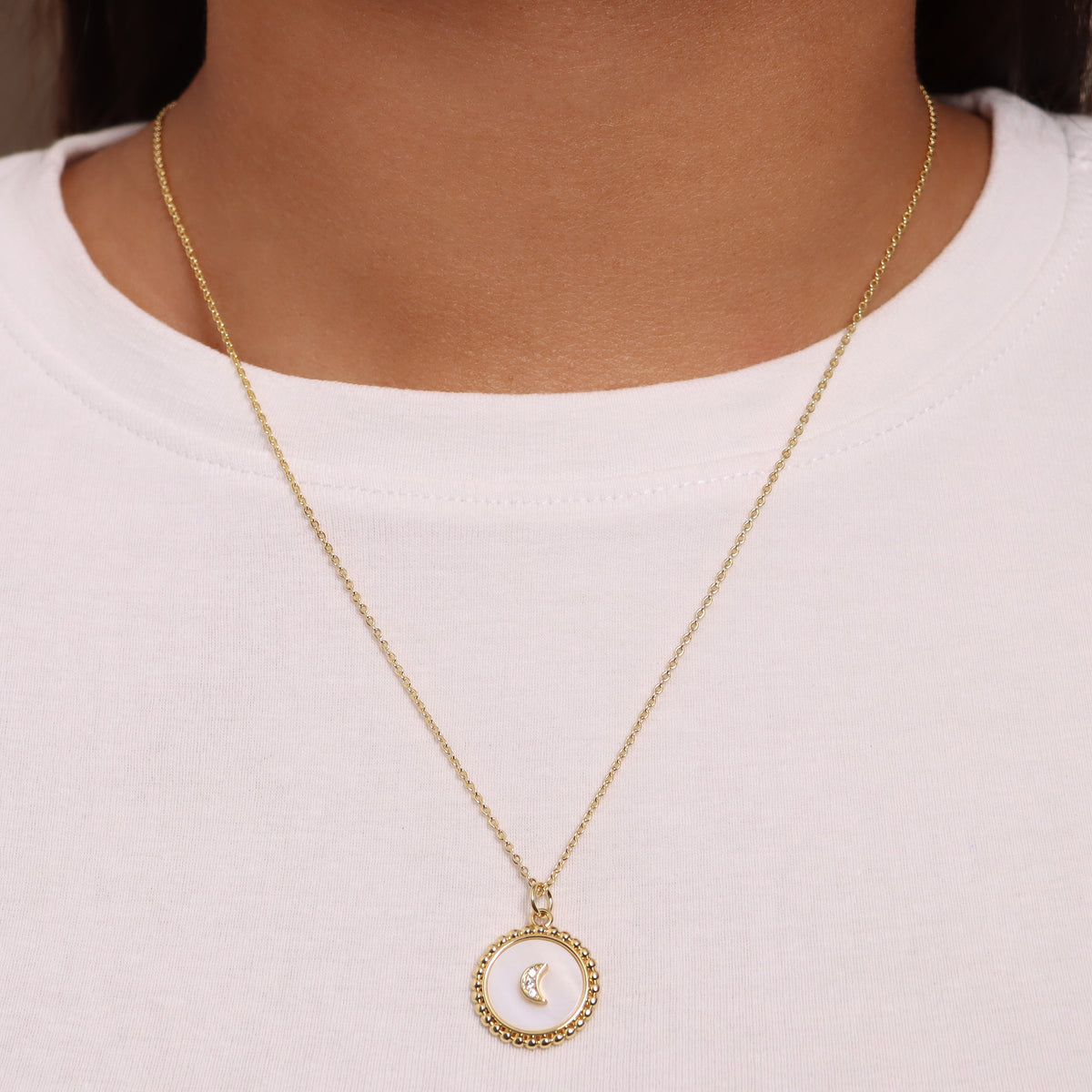 Toscana Italiana 18K Gold Plated Simulated Diamond Mother-of-Pearl Disc Motif Pendant with Chain