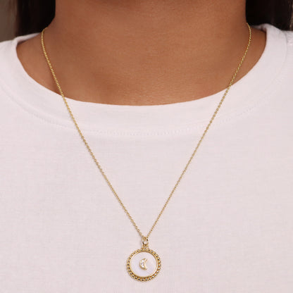 Toscana Italiana 18K Gold Plated Simulated Diamond Mother-of-Pearl Disc Motif Pendant with Chain