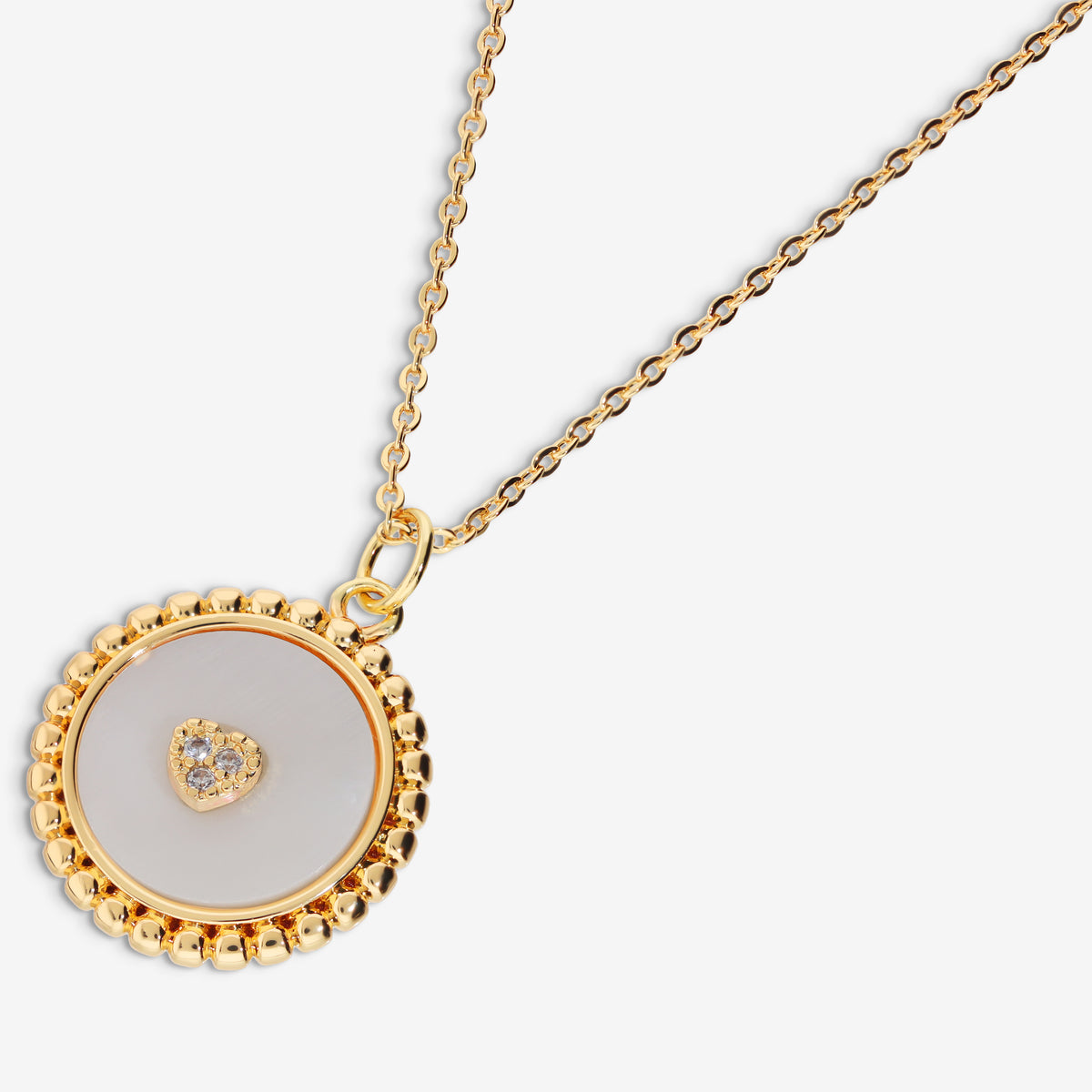 Toscana Italiana 18K Gold Plated Simulated Diamond Mother-of-Pearl Disc Motif Pendant with Chain