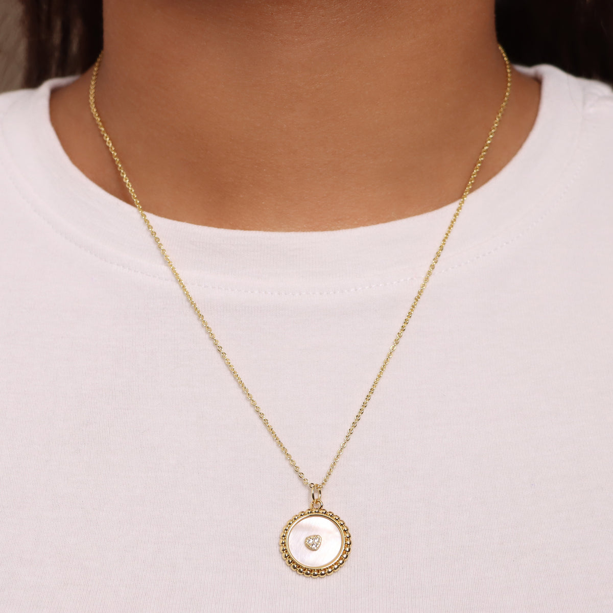 Toscana Italiana 18K Gold Plated Simulated Diamond Mother-of-Pearl Disc Motif Pendant with Chain