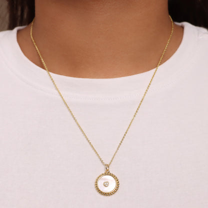 Toscana Italiana 18K Gold Plated Simulated Diamond Mother-of-Pearl Disc Motif Pendant with Chain