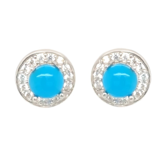 Sterling Silver 5mm Sleeping Beauty Turquoise & Lab-Grown Diamond Halo Stud Earrings