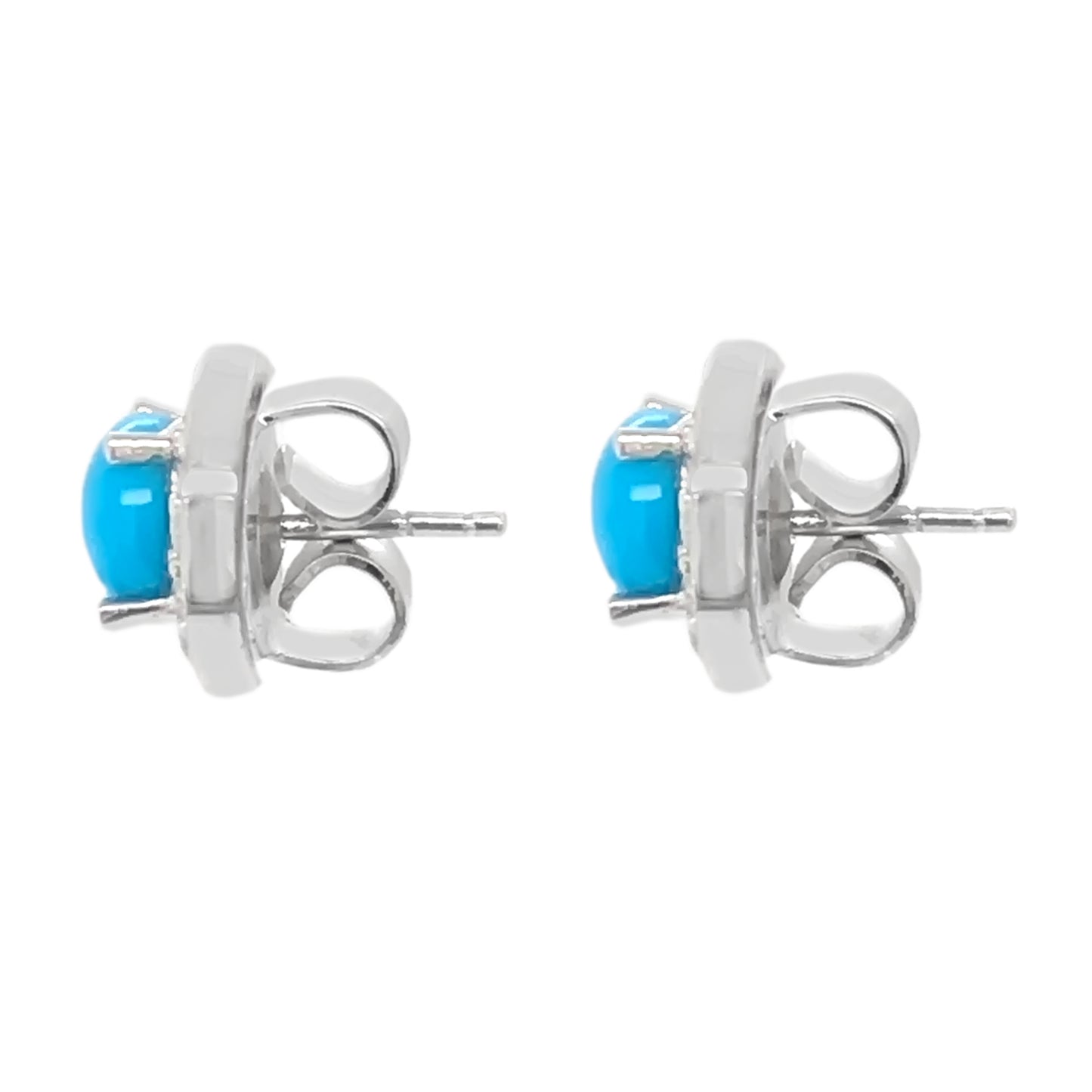 Sterling Silver 5mm Sleeping Beauty Turquoise & Lab-Grown Diamond Halo Stud Earrings