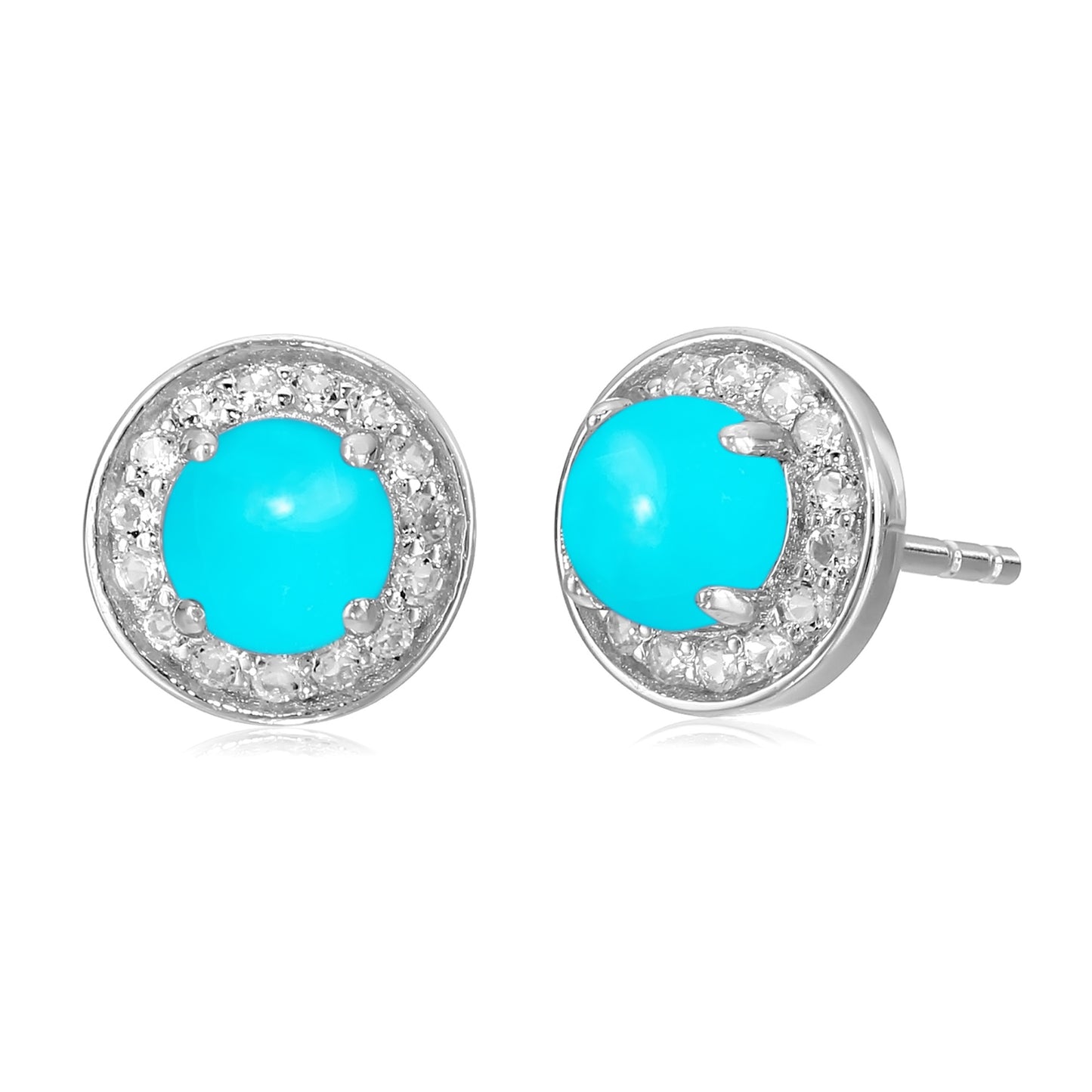 Sterling Silver 5mm Sleeping Beauty Turquoise & Lab-Grown Diamond Halo Stud Earrings