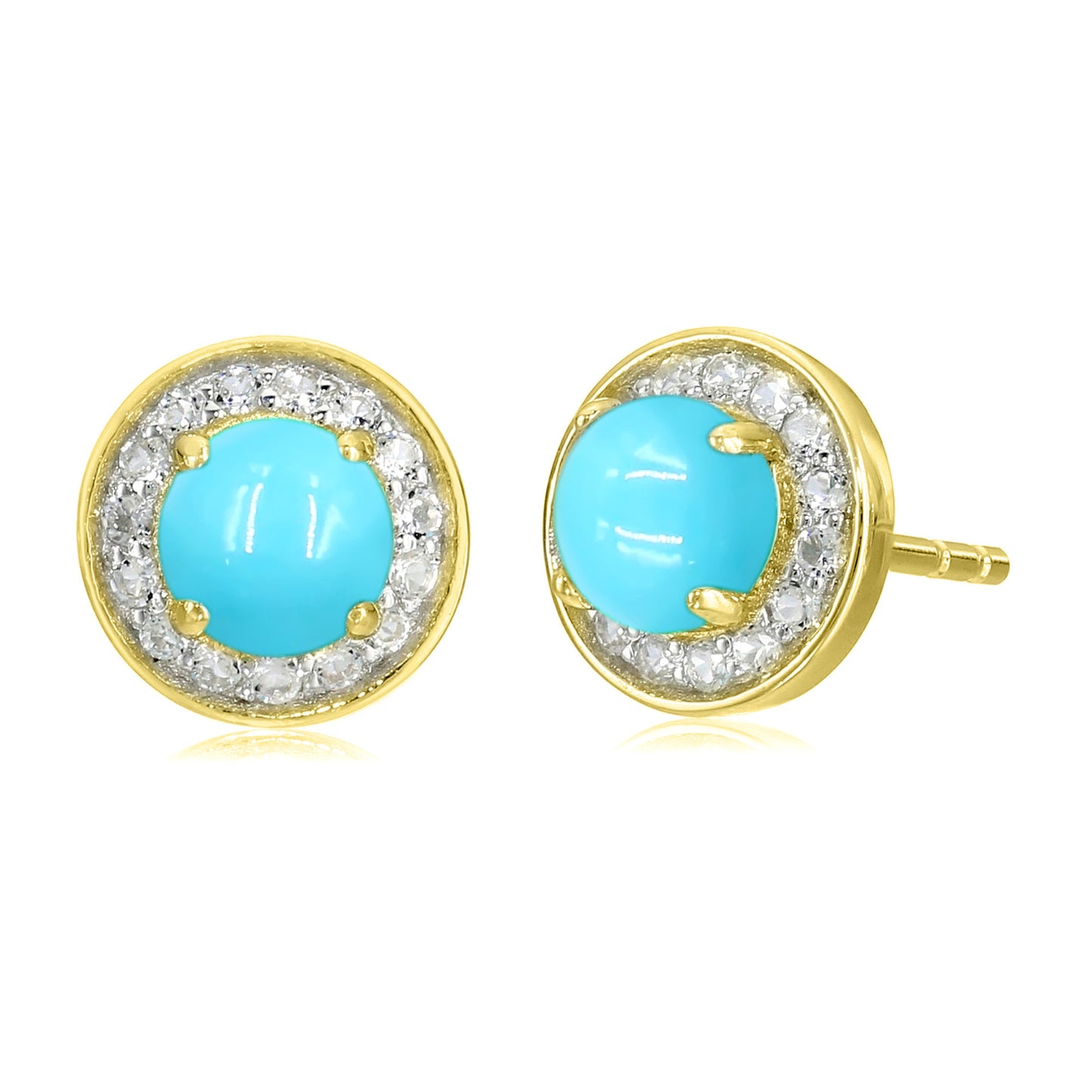 Sterling Silver 5mm Sleeping Beauty Turquoise & Lab-Grown Diamond Halo Stud Earrings