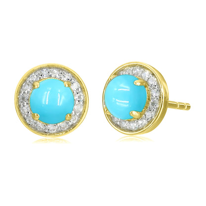Sterling Silver 5mm Sleeping Beauty Turquoise & Lab-Grown Diamond Halo Stud Earrings