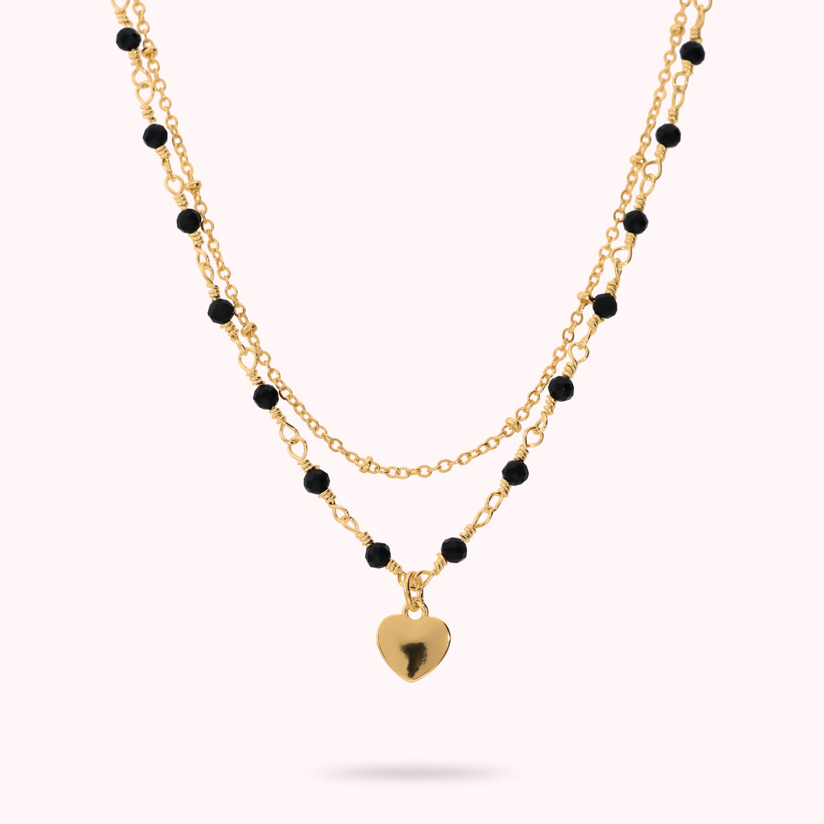 Toscana Italiana 18K Gold Plated Gemstone & Chain Heart Charm Tiered 15" Necklace