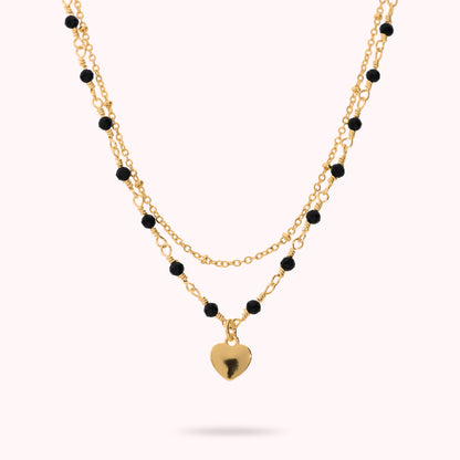 Toscana Italiana 18K Gold Plated Gemstone & Chain Heart Charm Tiered 15" Necklace